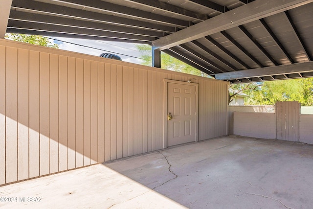 garage with wood walls