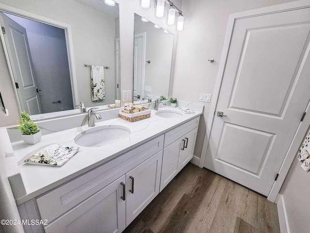 bathroom with wood-type flooring and vanity