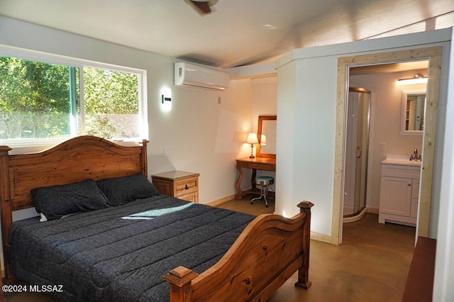 bedroom with sink and a wall mounted AC