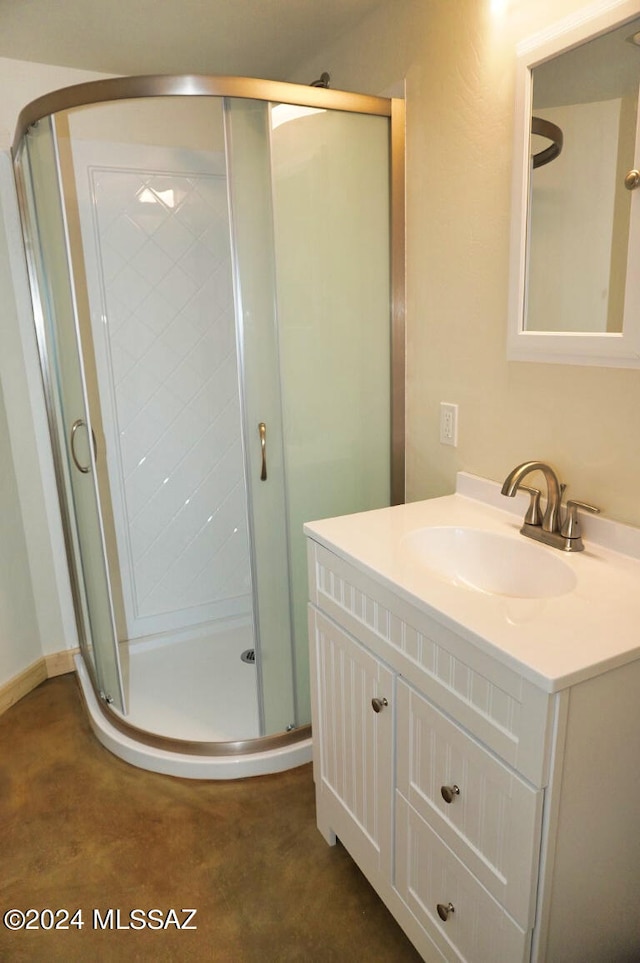 bathroom with vanity and walk in shower