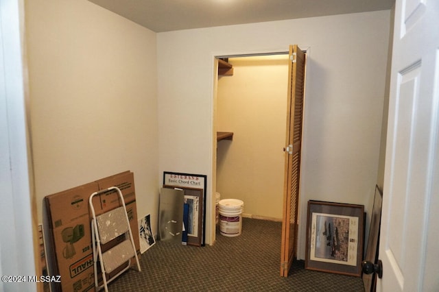 interior space with dark colored carpet