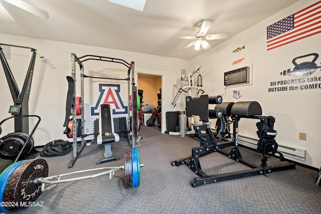 workout area featuring ceiling fan