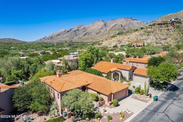 birds eye view of property featuring a mountain view
