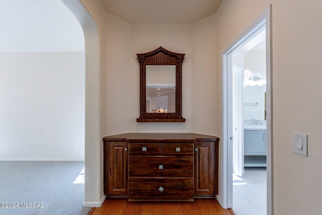 hall featuring light wood-type flooring