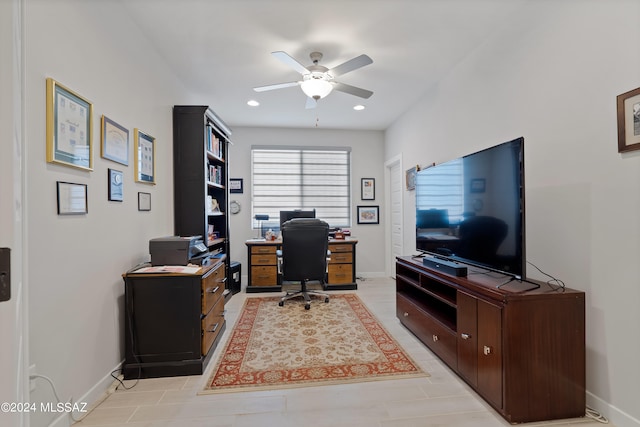 home office with ceiling fan