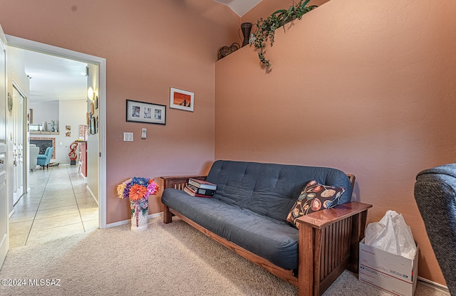 living area featuring light colored carpet