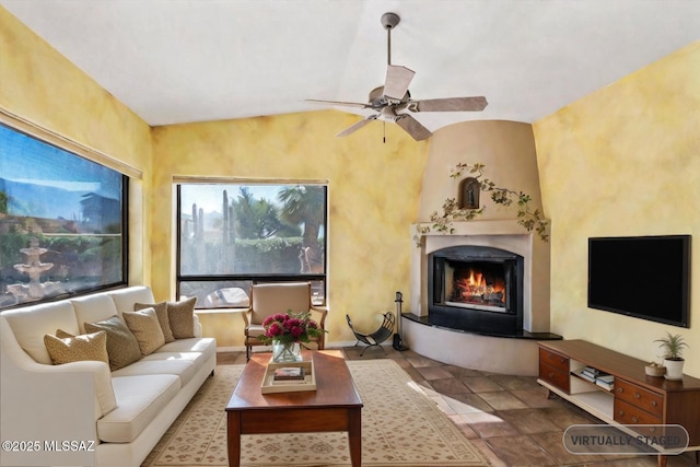 living room with ceiling fan