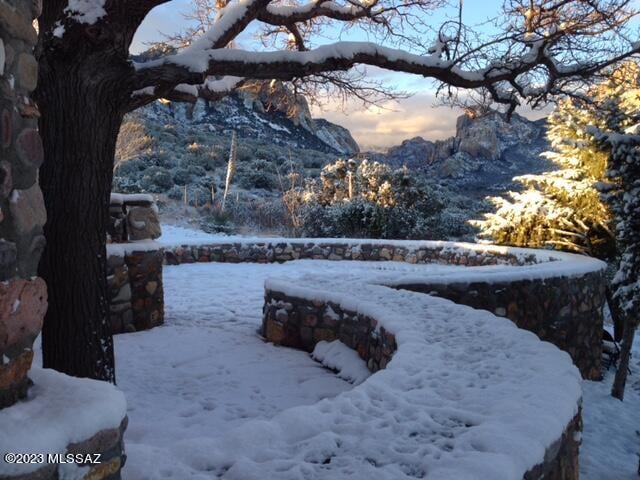 view of yard layered in snow