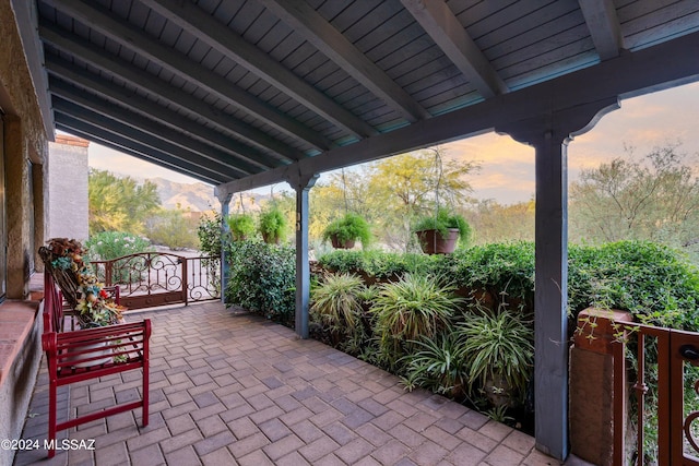 view of patio featuring a mountain view