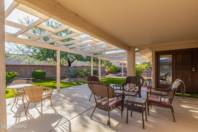 view of patio featuring a pergola