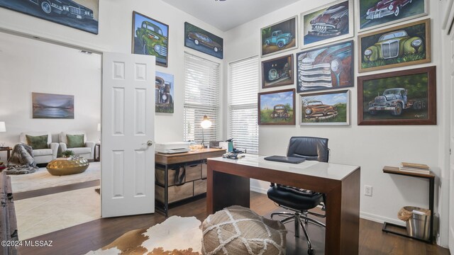 office area featuring dark hardwood / wood-style floors