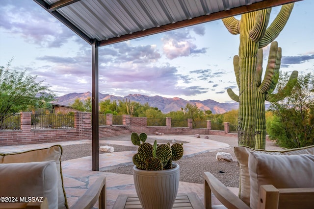 view of patio with a mountain view