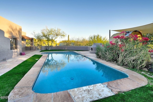 view of swimming pool with a patio