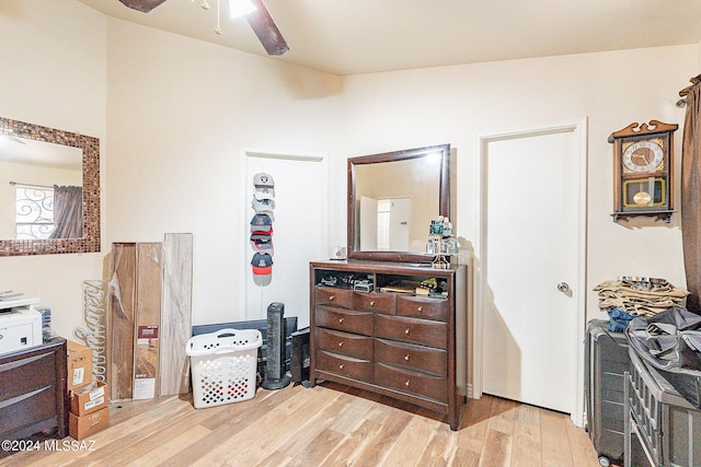 misc room featuring ceiling fan and light hardwood / wood-style floors