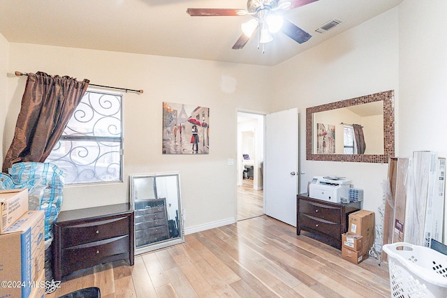 miscellaneous room featuring light wood-type flooring and ceiling fan