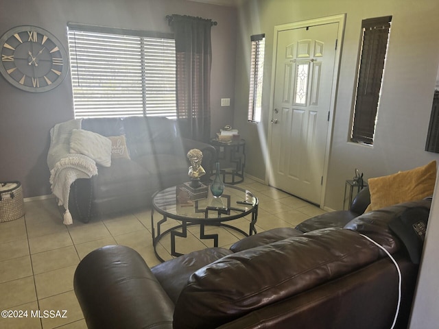 living room featuring light tile patterned floors