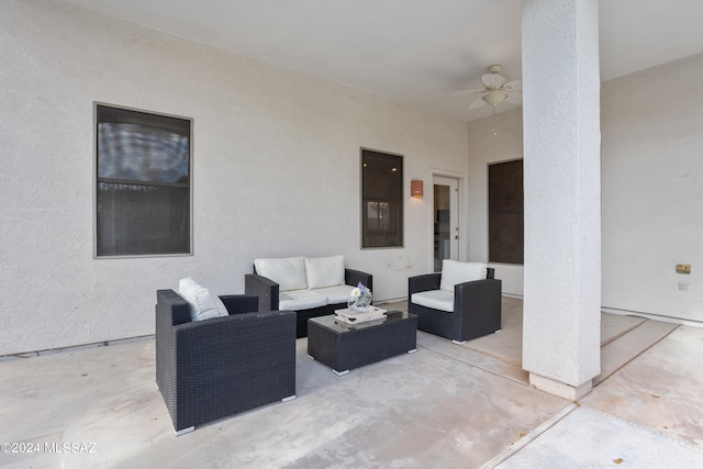 view of patio / terrace with ceiling fan and an outdoor hangout area