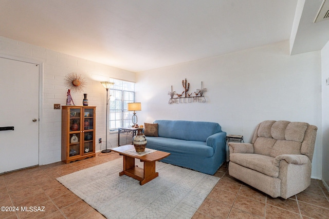 living room featuring tile patterned flooring