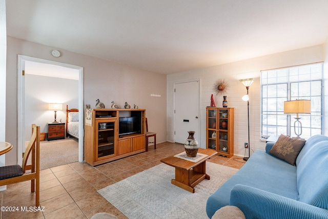 living room featuring light tile patterned flooring