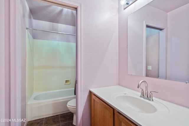 full bathroom with vanity, toilet, washtub / shower combination, and tile patterned floors