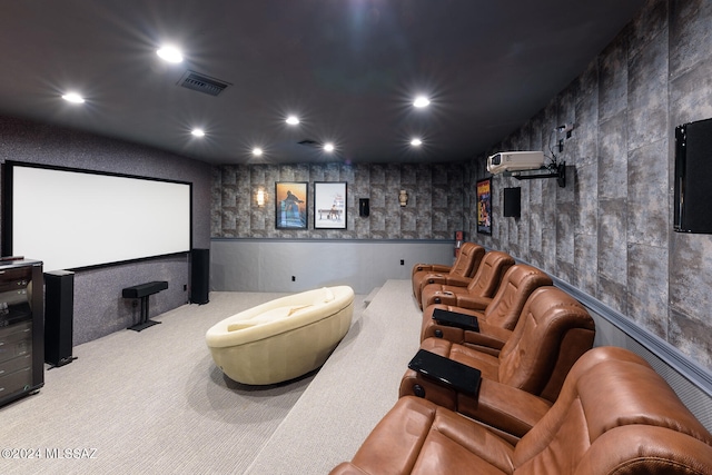 home theater featuring carpet