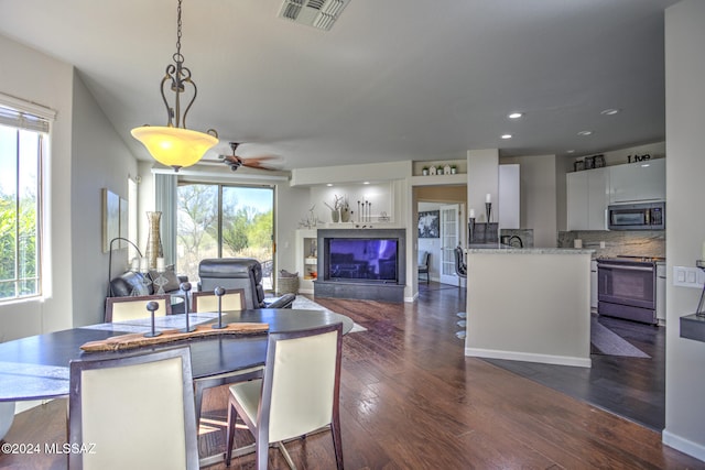 interior space with dark hardwood / wood-style flooring and ceiling fan