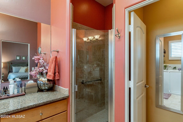 bathroom with vanity and an enclosed shower