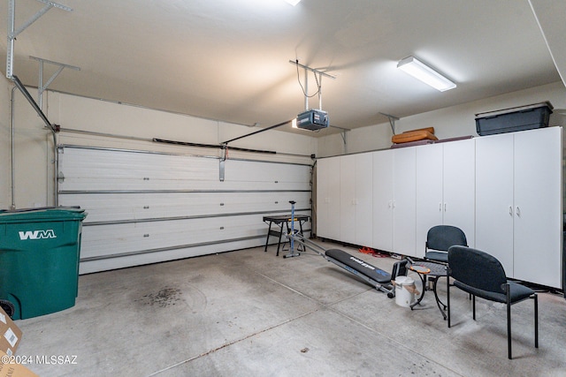 garage with a garage door opener