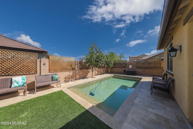 9745 S Desert Flint Dr, Tucson, AZ 85747 - view of pool with a fenced backyard, central air condition unit, a patio area, and a fenced in pool