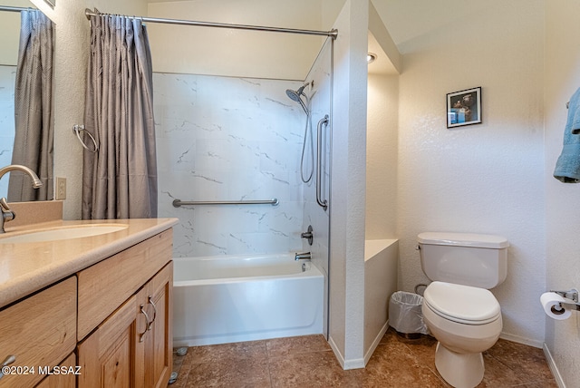 full bathroom with vanity, tile patterned flooring, shower / tub combo, and toilet