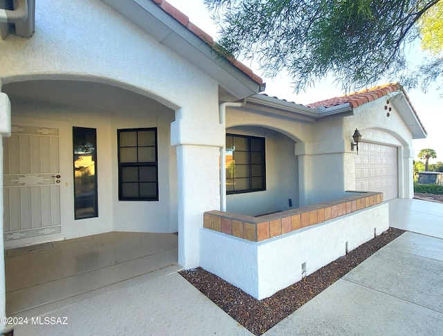 exterior space featuring a garage