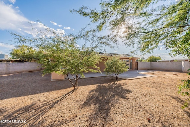 back of house featuring a patio area, a fenced backyard, and stucco siding