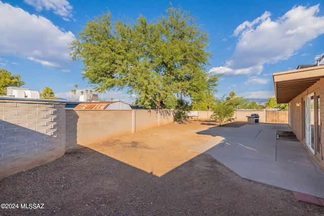 view of yard with a fenced backyard and a patio