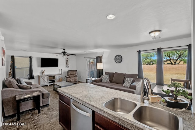 398 W Cedar Chase Dr, Green Valley, AZ 85614 - kitchen with open floor plan, dishwasher, visible vents, and a sink
