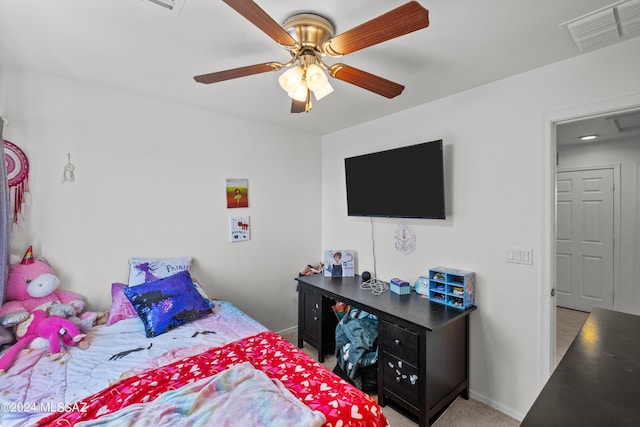 398 W Cedar Chase Dr, Green Valley, AZ 85614 - bedroom with visible vents, baseboards, ceiling fan, and carpet floors