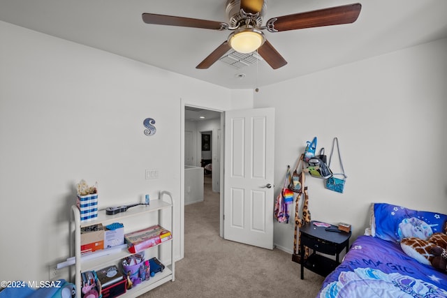 398 W Cedar Chase Dr, Green Valley, AZ 85614 - bedroom with a ceiling fan, visible vents, and carpet floors