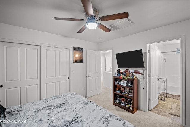 398 W Cedar Chase Dr, Green Valley, AZ 85614 - carpeted bedroom featuring a closet, ceiling fan, and visible vents