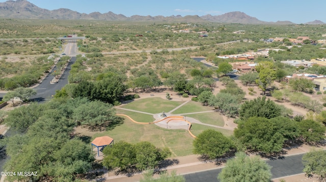 drone / aerial view featuring a mountain view