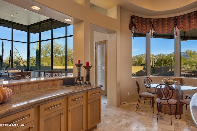 kitchen featuring light stone countertops