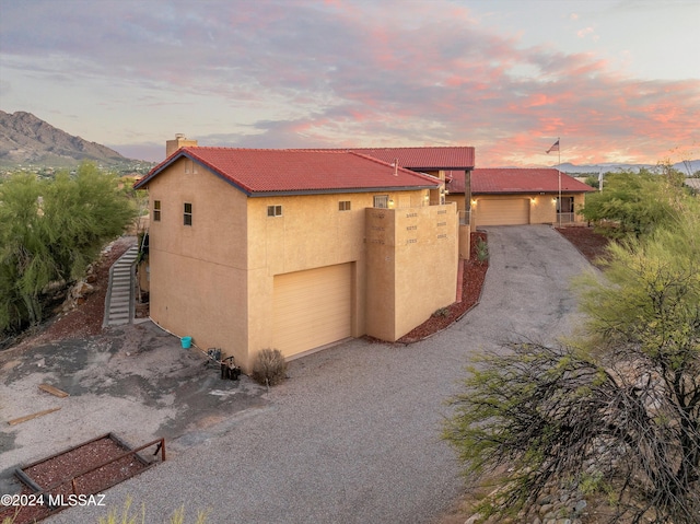 view of front facade with a mountain view