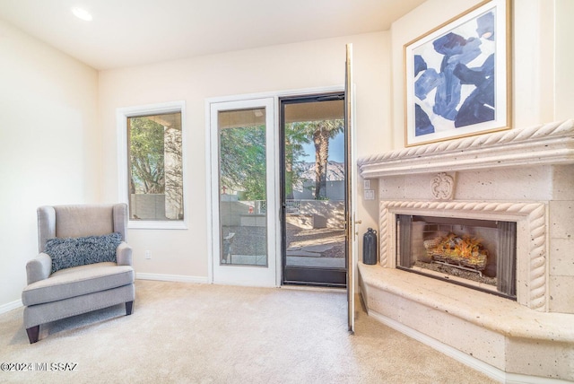 sitting room with carpet flooring