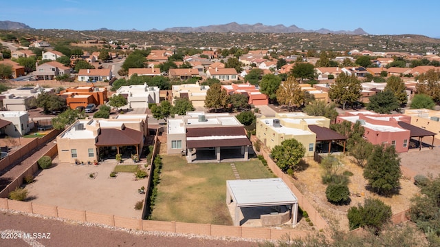 drone / aerial view featuring a mountain view