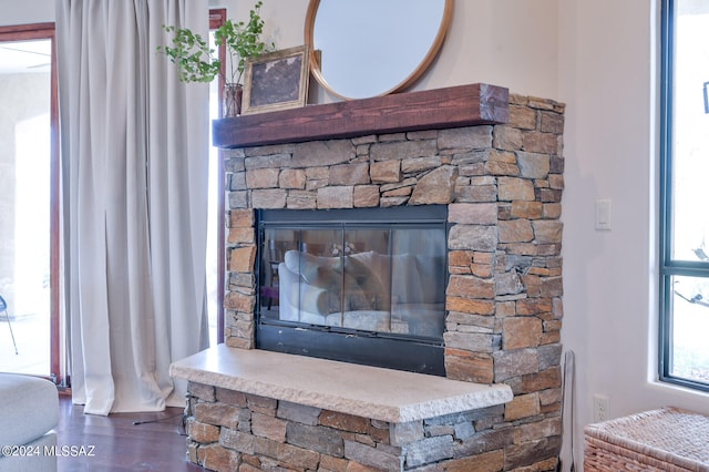 room details featuring wood-type flooring and a fireplace