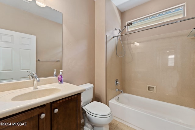 full bathroom featuring vanity, tile patterned flooring, tub / shower combination, and toilet