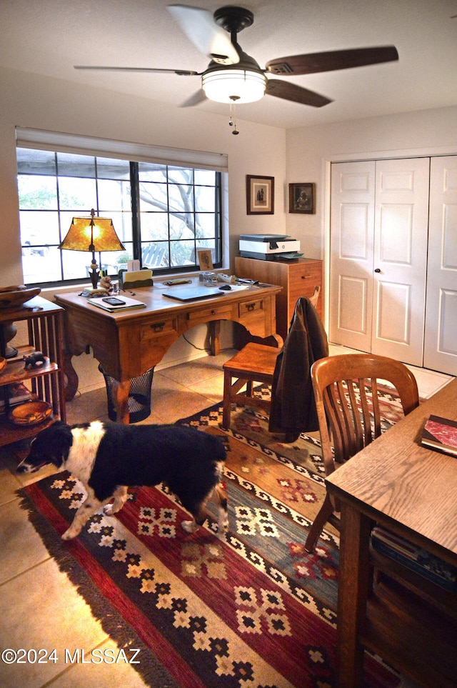 office area featuring ceiling fan