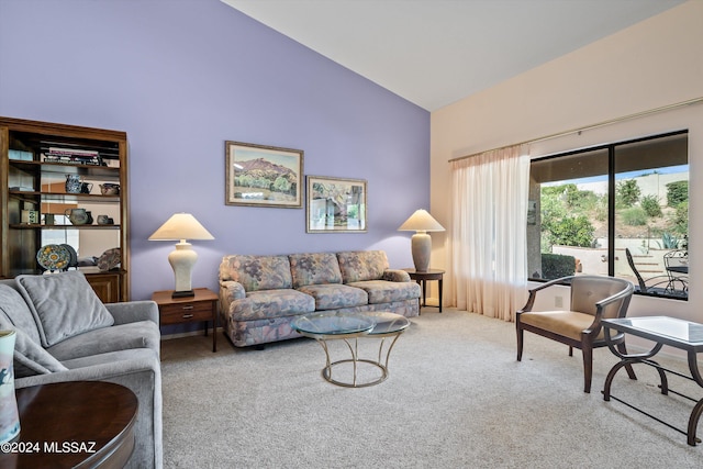 63156 E Flower Ridge Dr, Saddlebrooke, AZ 85739 - living room with high vaulted ceiling and carpet flooring
