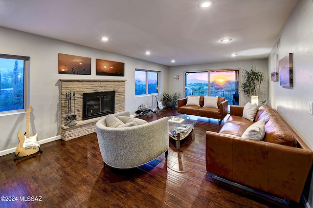 living room featuring hardwood / wood-style floors and a fireplace