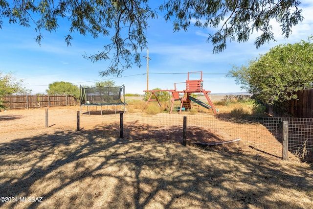 view of play area featuring a trampoline