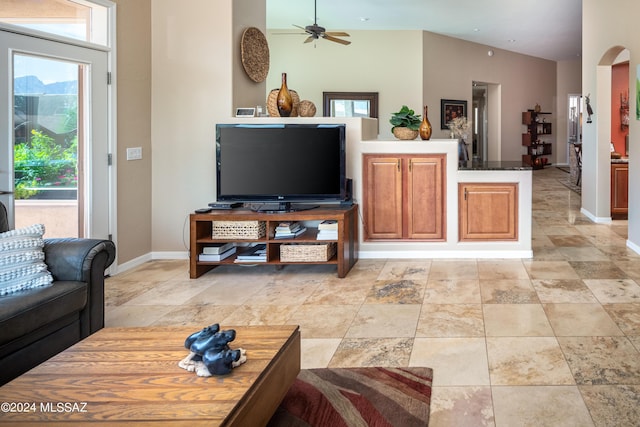 living room with ceiling fan