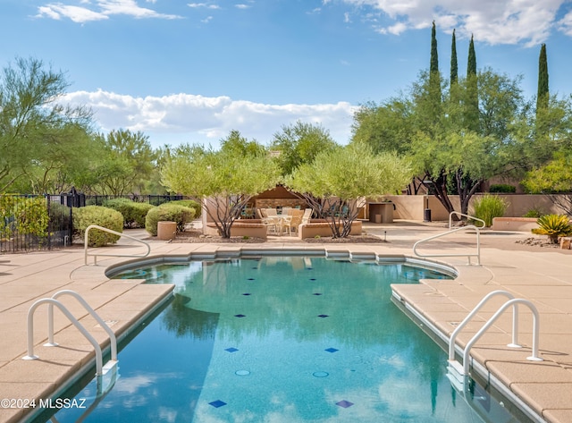 view of swimming pool with a patio